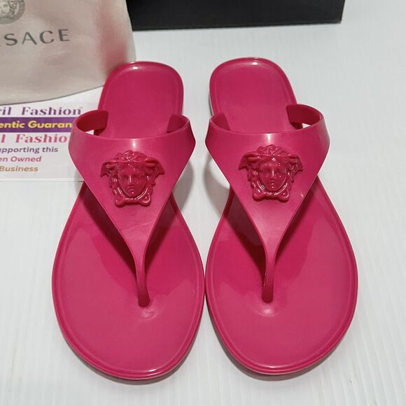 NIB Versace Size 37 US 7 Pink Pool Slide Gomma Sandals  Slip-On Flip Flops - Picture 4 of 7